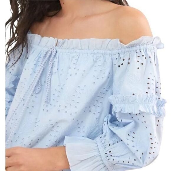 Anthropologie Jane Eyelet Lace Off Shoulder Top in Blue Size 2 NWT - Picture 3 of 13